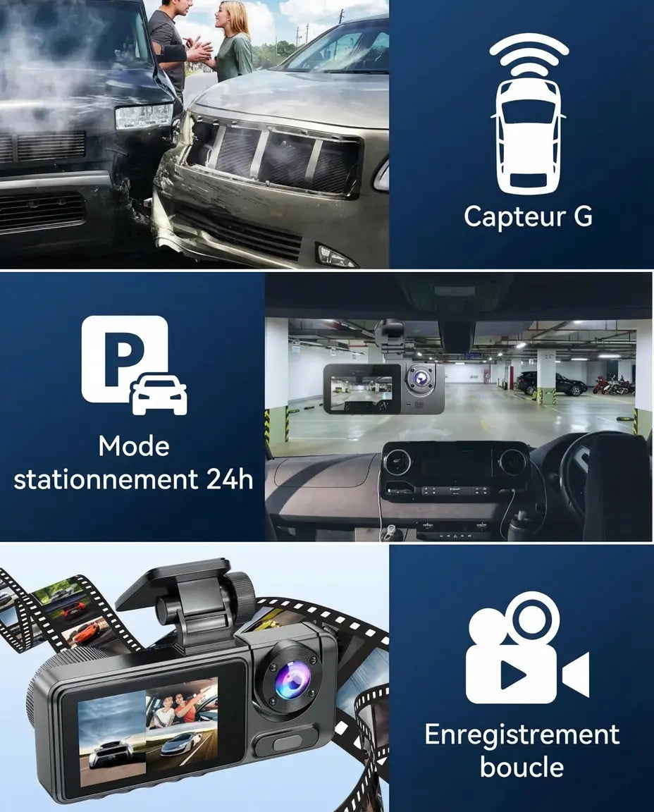 Dashcam 4K WiFi 3 canaux – Caméra voiture 360°