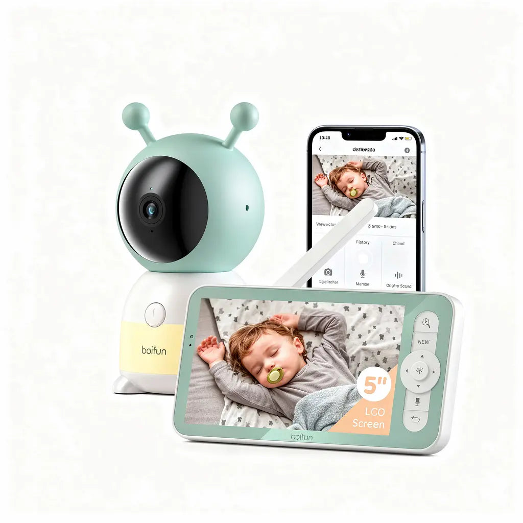 Caméra Bébé BOIFUN 2K – Babyphone 5 Rotation 360° & Veilleuses
