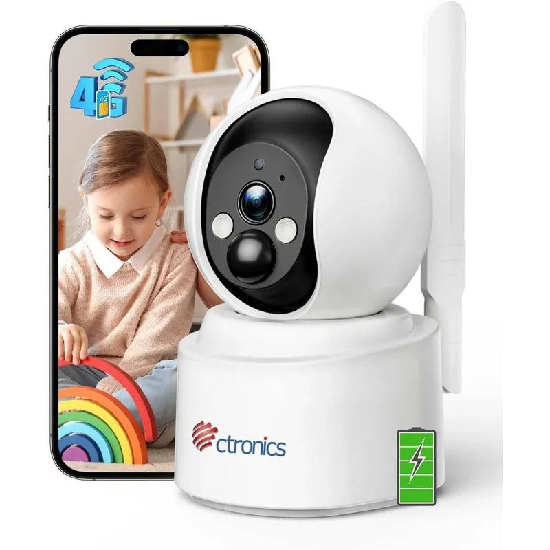 Caméra Intérieure & Connectée au Téléphone Ctronics 4G LTE – Batterie