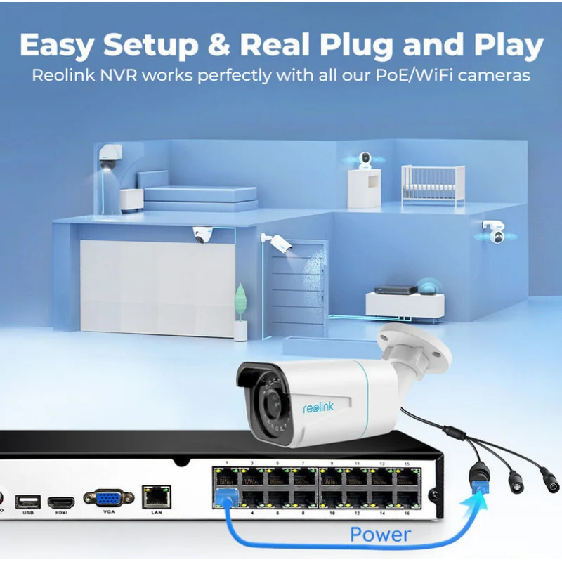 Caméra Filaire Reolink – NVR PoE 16CH + Disque 4To