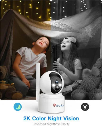 Ctronics 4G LTE & Batterie - 2K Caméra Surveillance Intérieur avec Carte SIM Vision Nocturne Couleur Cloud/PC/Pas WiFi