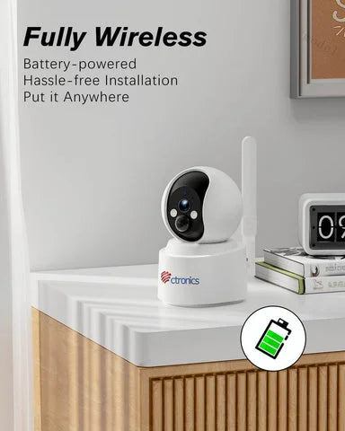 Ctronics 4G LTE & Batterie - 2K Caméra Surveillance Intérieur avec Carte SIM Vision Nocturne Couleur Cloud/PC/Pas WiFi