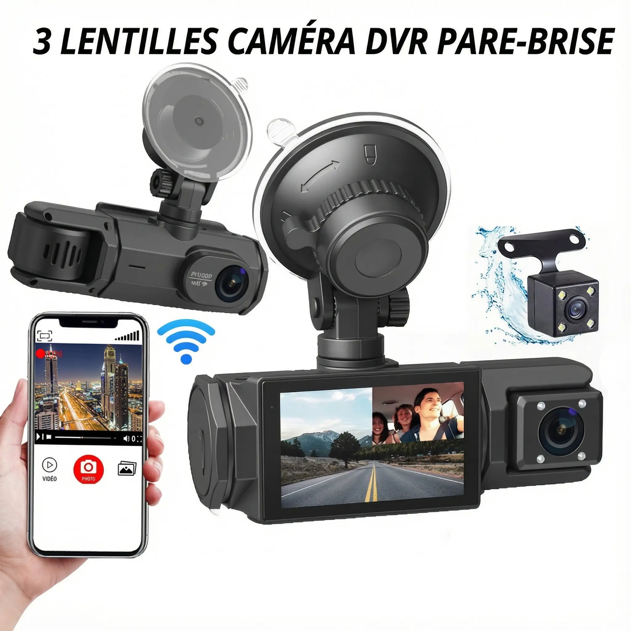 Dashcam 4K WiFi 3 canaux – Caméra voiture 360°