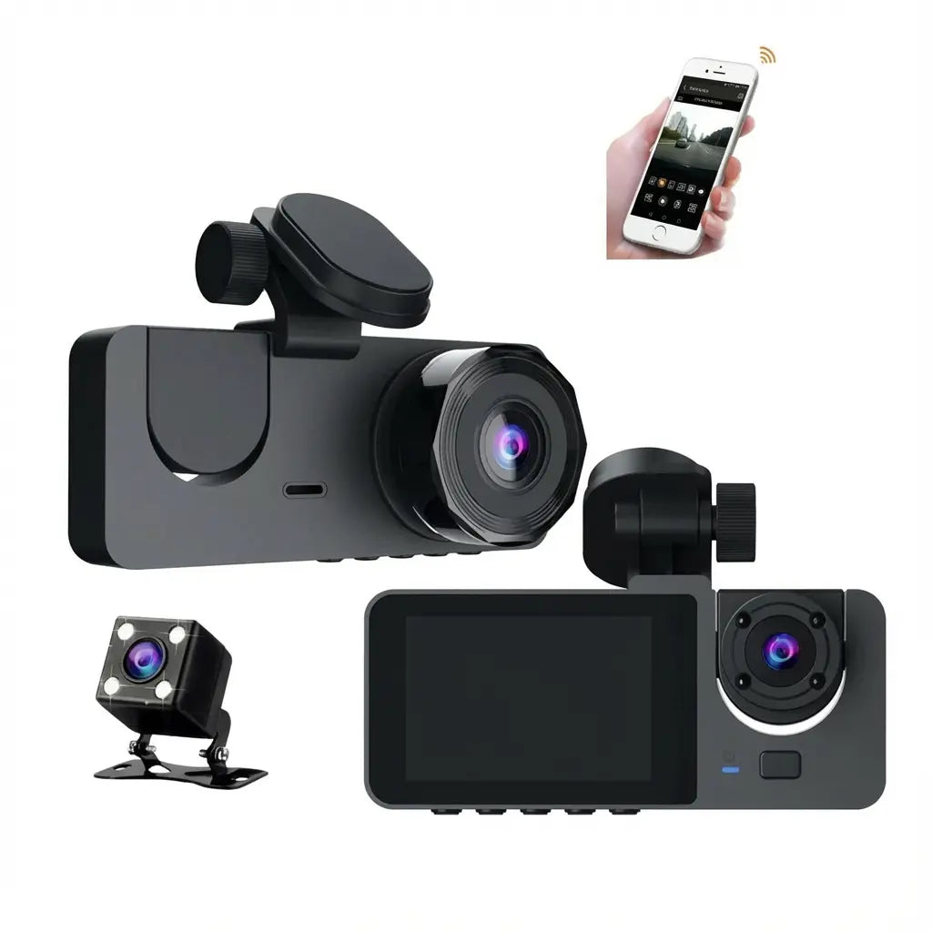 Dashcam voiture DVR HD avec 3 lentilles