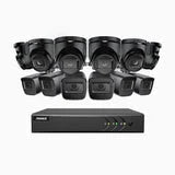 EL200 - Kit de surveillance filaire 1080p à 16 canaux avec 6 caméras bullet et 6 caméra tourelle, DVR