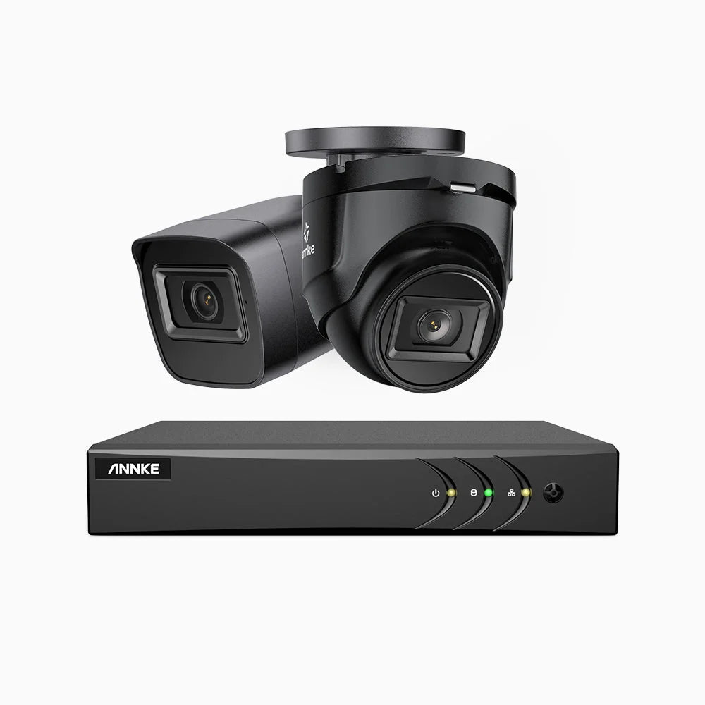 EL200 - Kit de surveillance filaire 1080p à 4 canaux avec 1 caméras bullet et 1 caméra tourelle, DVR intelligent avec détection humaine et véhicule, vision nocturne infrarouge de 66 pieds, signal de sortie 4-en-1, IP67