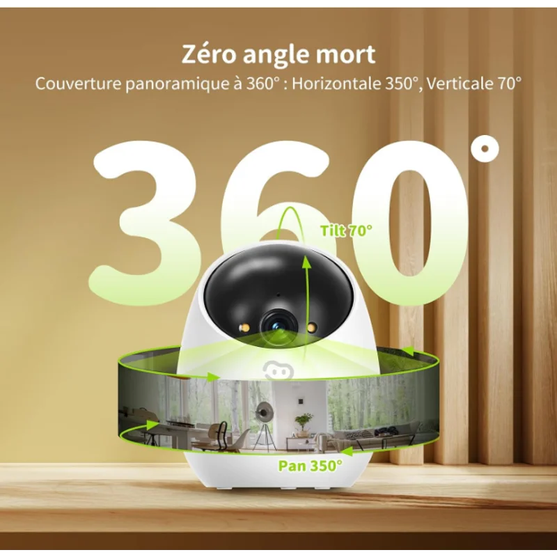 Caméra Connectée Téléphone 2K – 360° Panorama - vue détaillée
