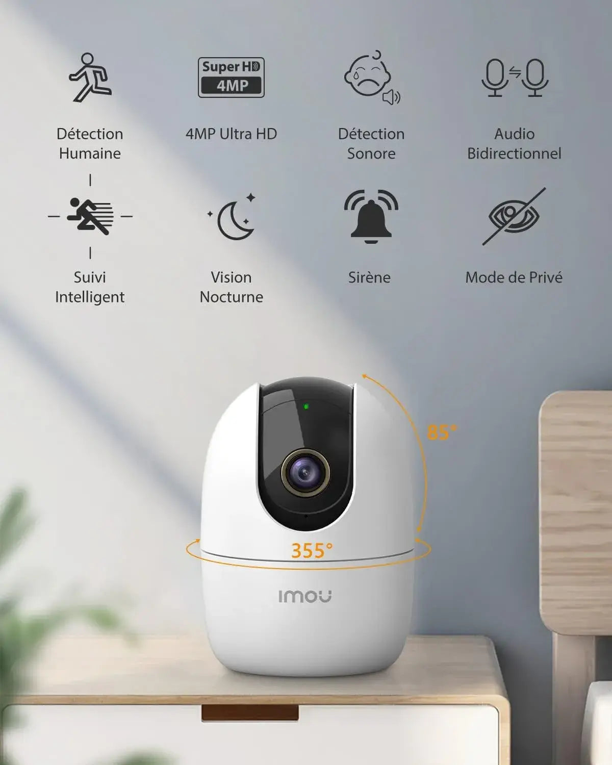 Caméra Connectée au Téléphone Imou 2K – PTZ 360° - vue détaillée