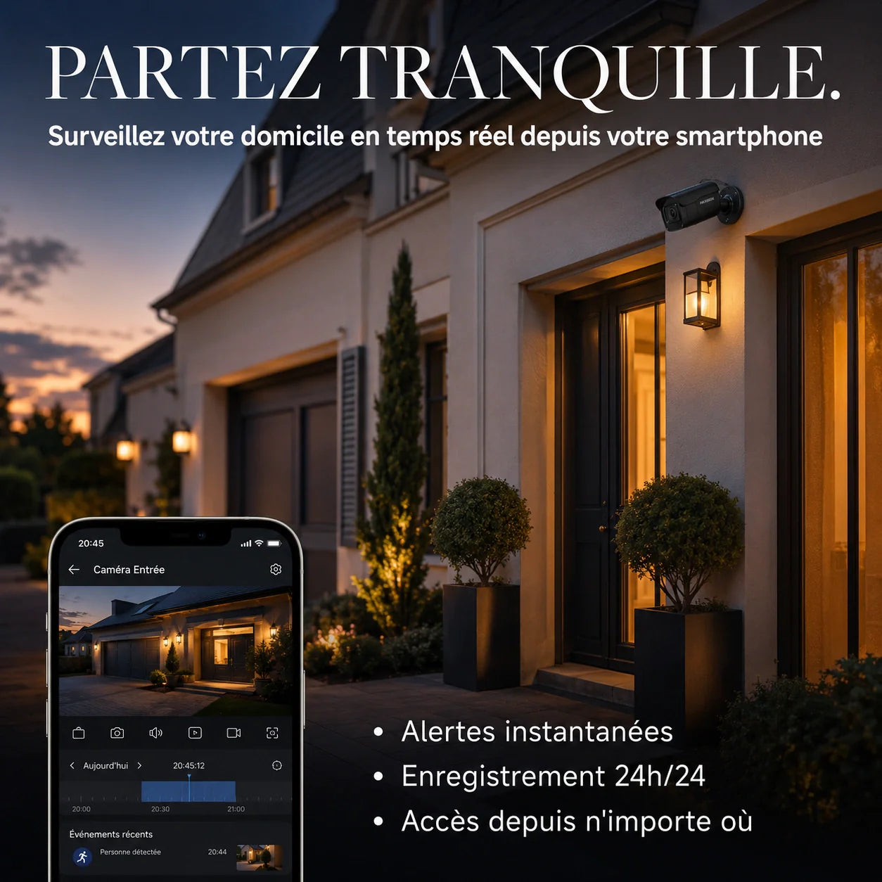 Caméra Extérieure 4MP Hikvision – IR PoE - accessoires inclus