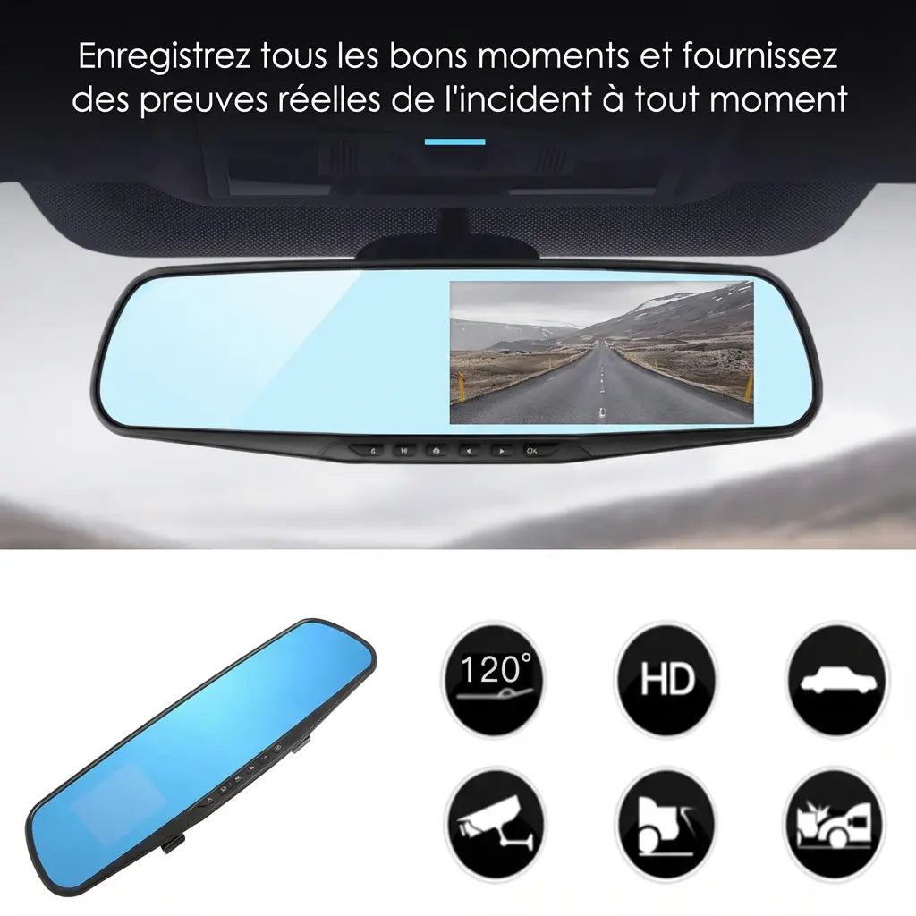 Dashcam Rétroviseur 1080P Avant Arrière – Grand Angle - vue détaillée