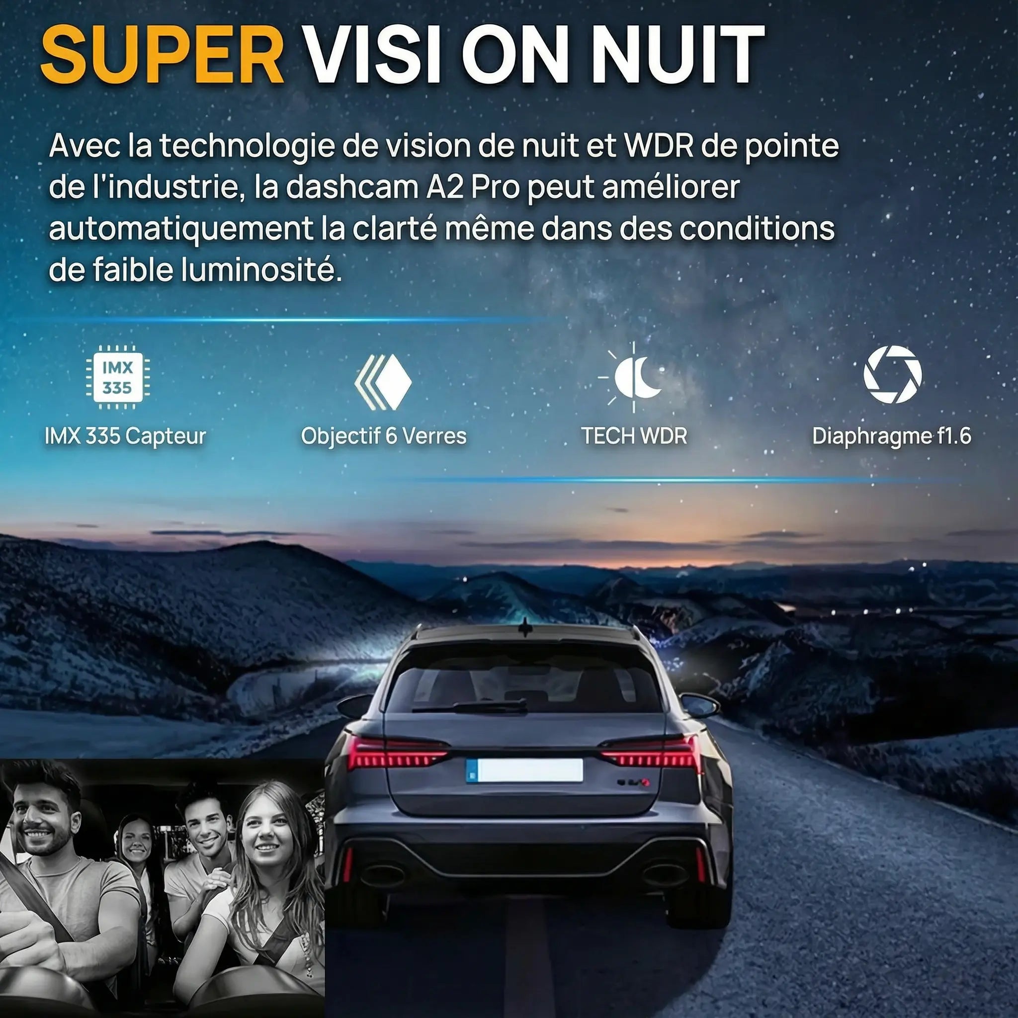 Dashcam voiture DVR HD avec 3 lentilles
