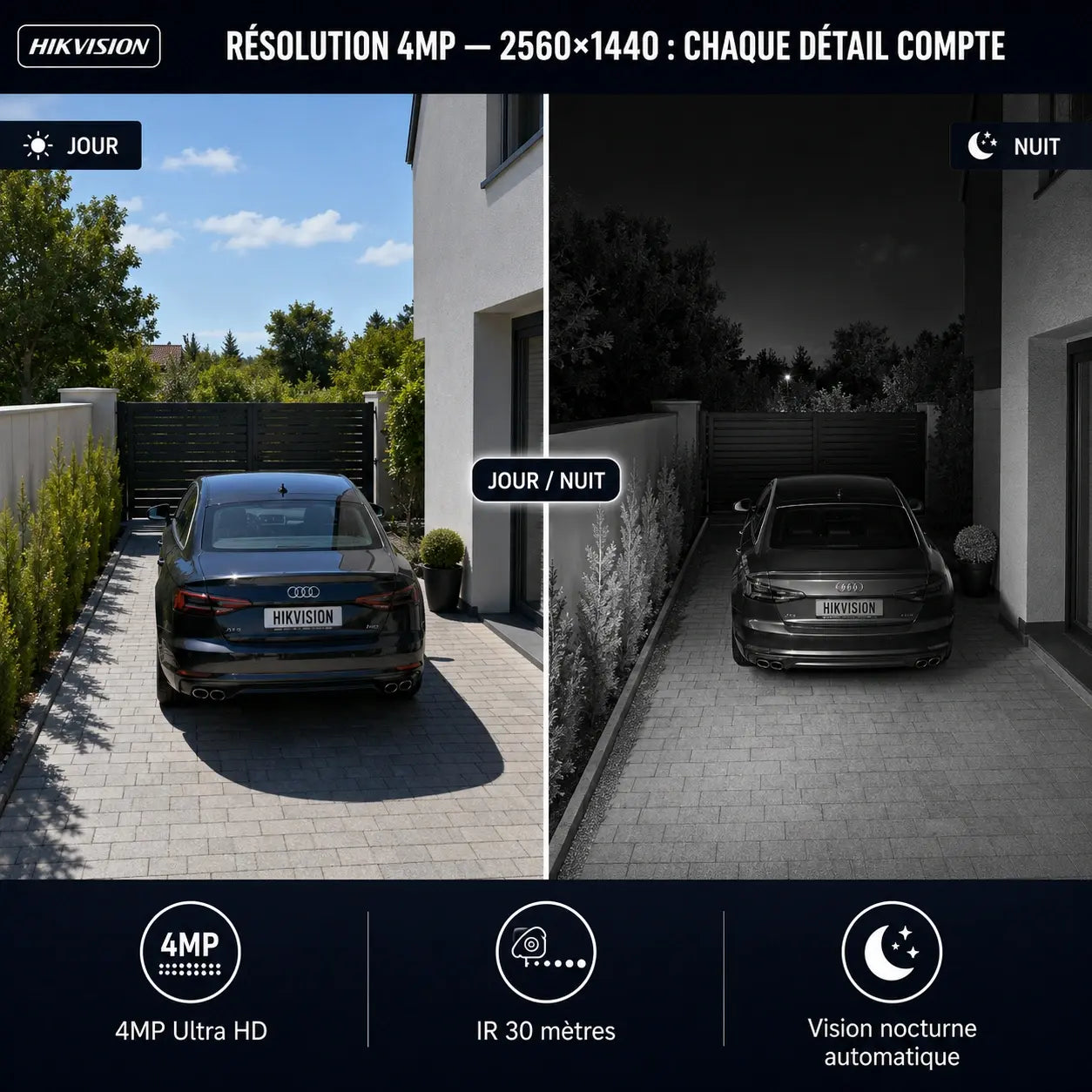 Caméra Extérieure 4MP Hikvision – IR PoE - vue détaillée