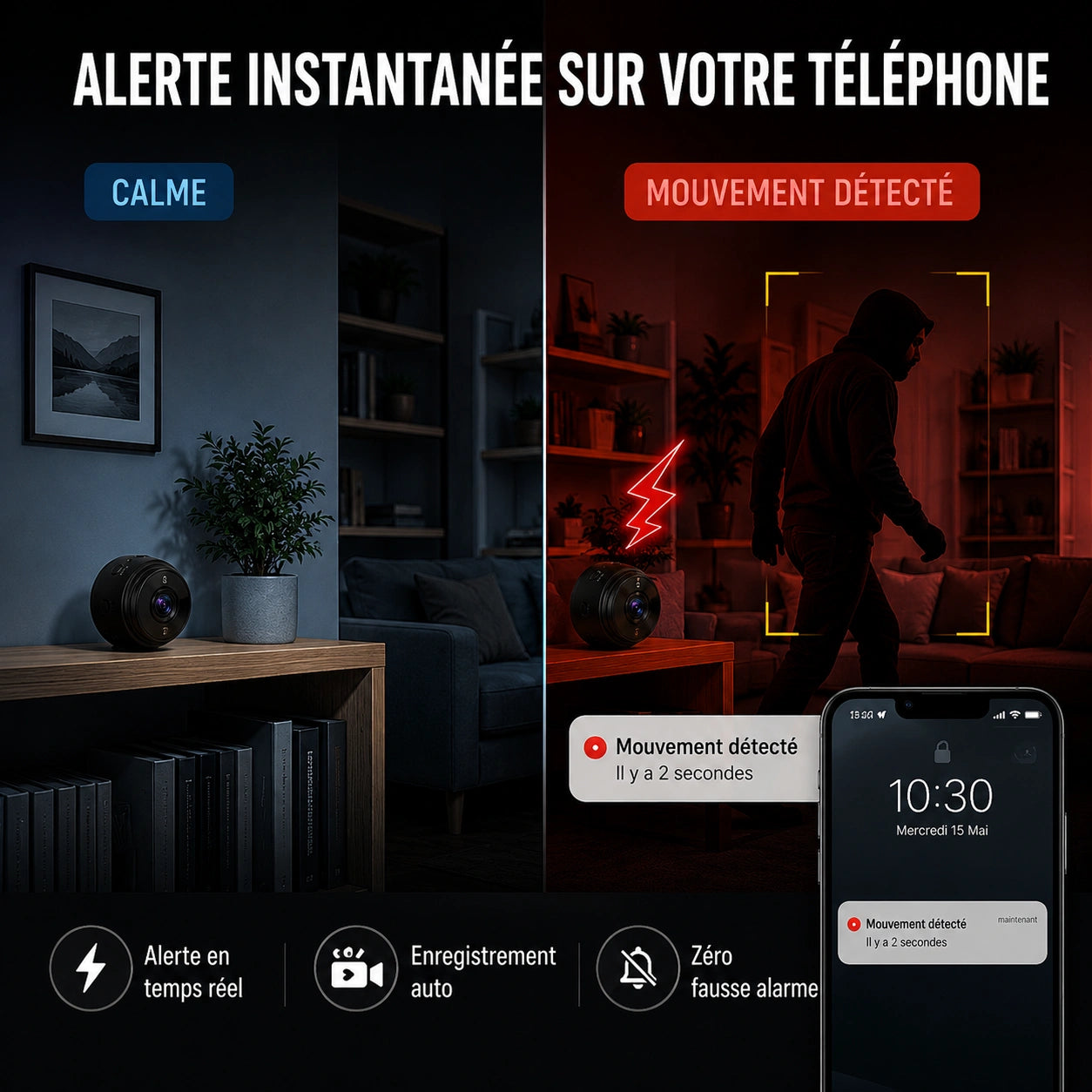 Mini Caméra Espion Intérieur WiFi 1080P - dimensions et design