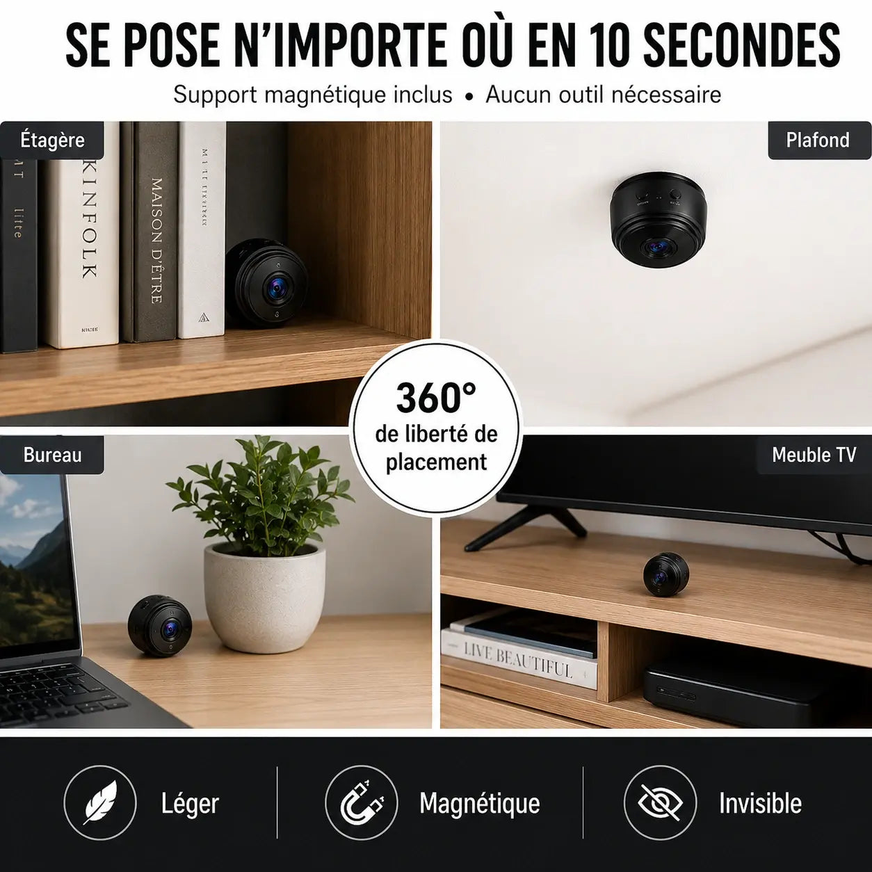 Mini Caméra Espion Intérieur WiFi 1080P - vue détaillée
