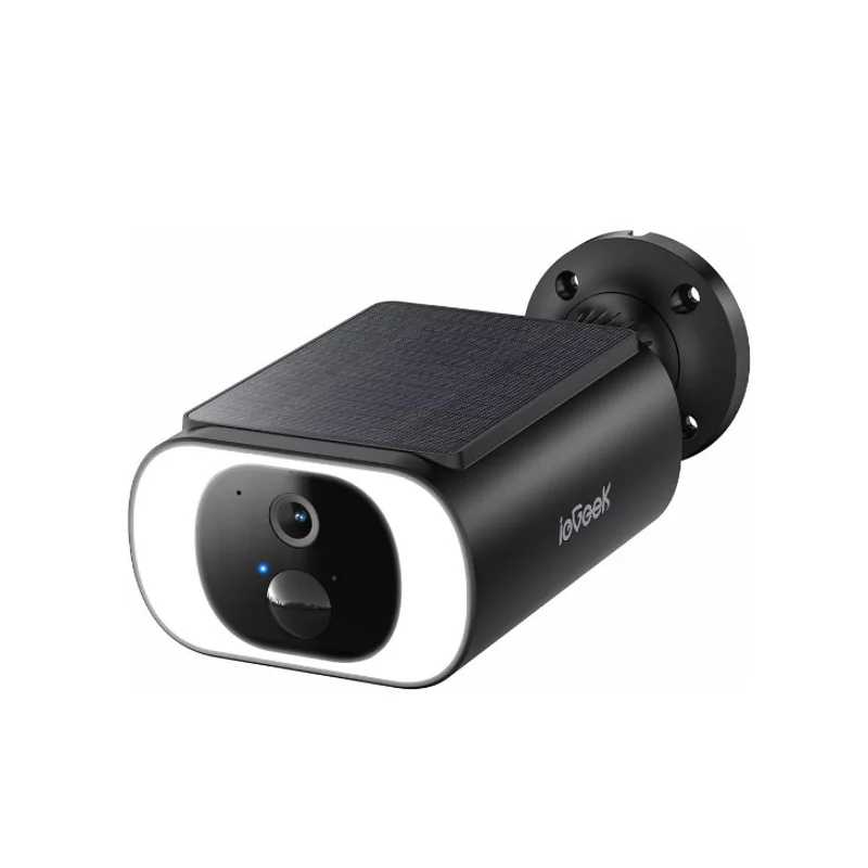 ieGeek 2K Noir Camera Exterieur Solaire sur Batteries, Panneau Solaire Integree